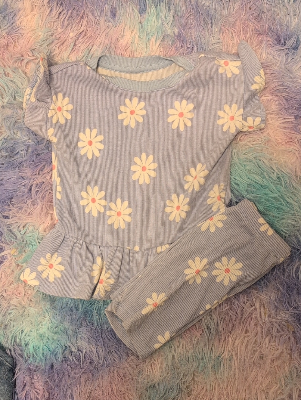 Cat & Jack Light Blue Daisy Peplum Top and Leggings Set